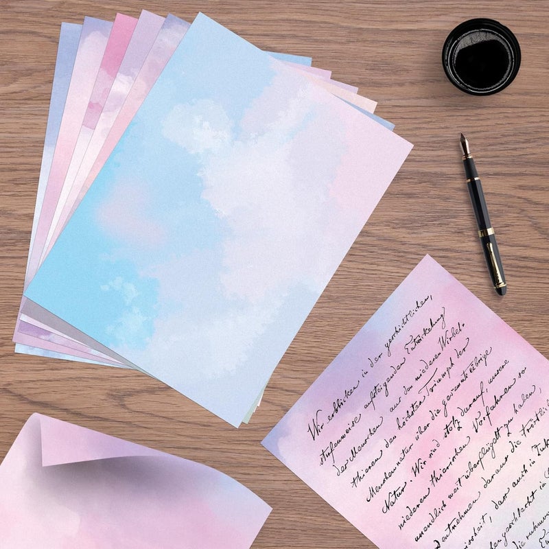 fuceury 60 Sheets Watercolored Stationery Paper, 8.5 x 11 inch Double-Sided Pastel Paper for Writing Letters and Invitations(Style 01) - Image 5